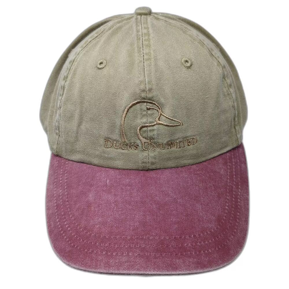 Falcon Ducks Unlimited Baseball Cap Beige Red Slideback Hat OS Embroidered